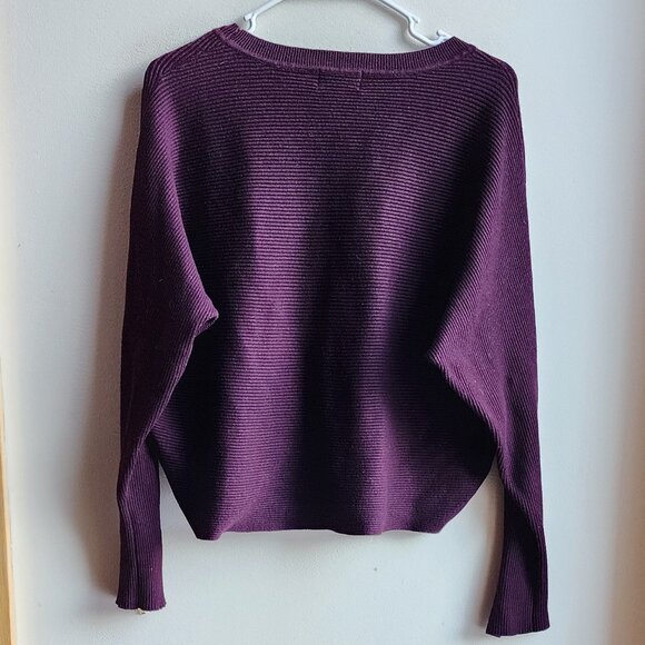 Carmen Marc Valvo Deep Purple Scoop Neck Ribbed Cropped Sweater Size XL - Picture 13 of 13